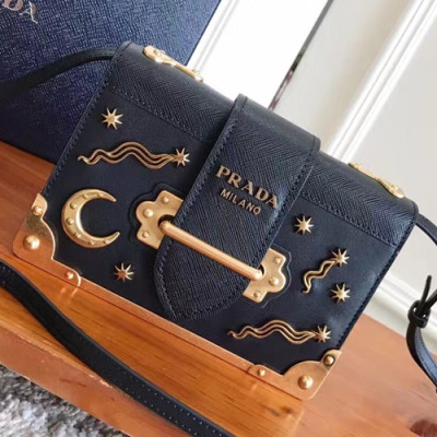 Prada 2018 Cahier Leather Shoulder Bag,18cm - 프라다 2018 카이에 레더 여성용 숄더백 ,1BH018-12,18cm,블랙(금장)