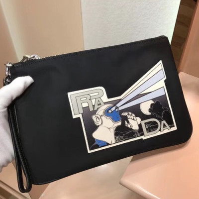 Prada 2018 Nylon Mens Clutch Bag ,28CM - 프라다 2018 나일론 남성용 클러치백 2NH005-2,28CM,블랙+블루