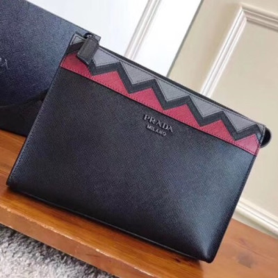 Prada Saffiano Mens Clutch Bag ,24CM - 프라다 사피아노 남성용 클러치백 2NE009-2,24CM,블랙+레드