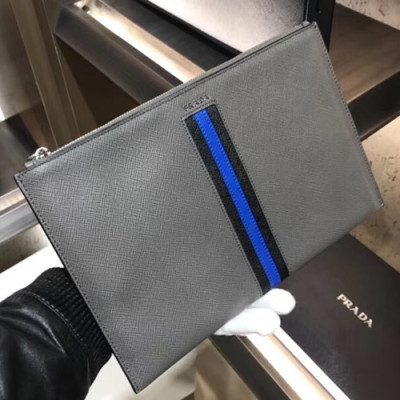 Prada Saffiano Mens Clutch Bag ,28CM - 프라다 사피아노 남성용 클러치백 2NG005-19,28CM,그레이+블루