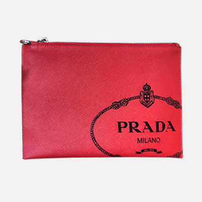 Prada Saffiano Mens Clutch Bag ,28CM - 프라다 사피아노 남성용 클러치백 2NG005-25,28CM,레드+블랙