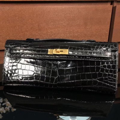Hermes Kelly Cut Crocodile Leather Clutch Bag ,31cm - 에르메스 켈리 컷 크로커다일 레더 여성용 클러치백 HERB0565,31cm,블랙(금장)