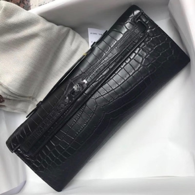Hermes Kelly Cut Crocodile Leather Clutch Bag ,31cm - 에르메스 켈리 컷 크로커다일 레더 여성용 클러치백 HERB0566,31cm,블랙(은장)