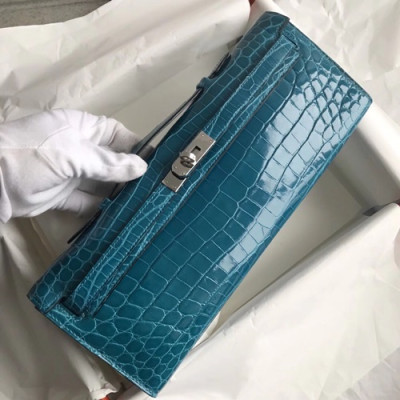 Hermes Kelly Cut Crocodile Leather Clutch Bag ,31cm - 에르메스 켈리 컷 크로커다일 레더 여성용 클러치백 HERB0569,31cm,블루
