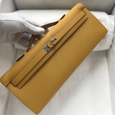 Hermes Kelly Cut Epsom Leather Clutch Bag ,31cm - 에르메스 켈리 컷 엡송 레더 여성용 클러치백 HERB0572,31cm,옐로우(은장)