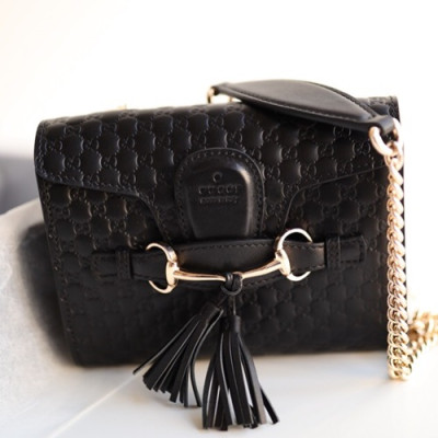Gucci Microssima Emily Leather Chain Tote Bag,18CM - 구찌 마이크로시마 에밀리 레더 체인 크로스백 449636 ,GUB0267,18cm,블랙