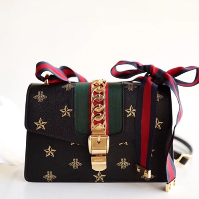Gucci Sylvie Leather Women Shoulder Bag,25CM - 구찌 실비 레더 여성용 숄더백 524404,GUB0304,25CM,블랙