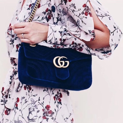 Gucci GG Marmont Matlase Velvet Women Shoulder Bag,22/26CM - 구찌 GG 마몬트 마틀라세 벨벳 여성용 숄더백 446744/443497,GUB0325,22/26CM,블루