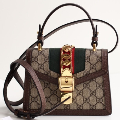 Gucci Sylvie Mini Tote Shoulder Bag,20CM - 구찌 실비 미니 토트 숄더백 470270,GUB0338,20CM,브라운