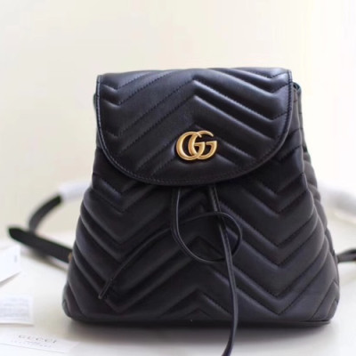 Gucci Marmont Matlase Women Leather Back Pack,19CM - 구찌 마몬트 마틀라세 여성용 가죽 백팩 528129,GUB0379,19CM,블랙