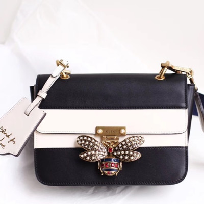 Gucci Queen Margaret Leather Shoulder Bag,22.5CM - 구찌 퀸 마가렛 레더 숄더백 476542,GUB0395,22.5cm,블랙+화이트
