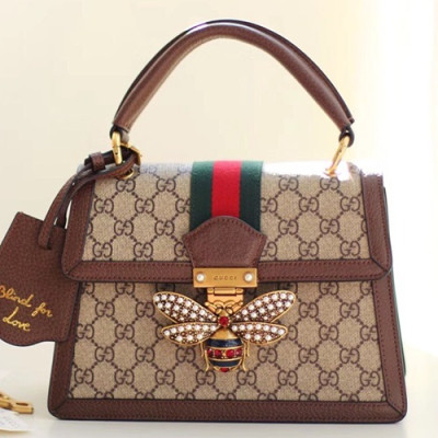 Gucci GG Queen Margaret Leather Tote Shoulder Bag,25.5CM - 구찌 GG 퀸 마가렛 가죽 꿀벌 토트 숄더백 476541,GUB0421,25.5cm,브라운