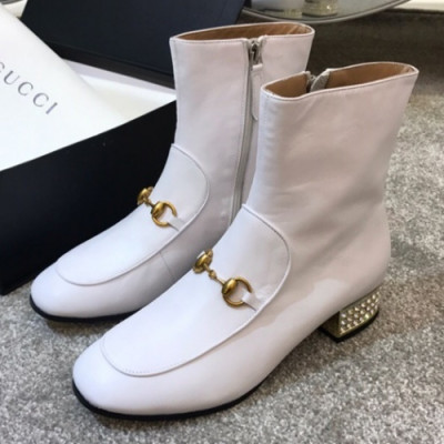 Gucci 2018 Ladies Horsbit Leather Ankle Boots  - 구찌 여성 홀스빗 레더 앵클부츠 Guc0737x.Size(225 - 255).화이트