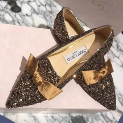 Jimmy-Choo 2018 Ladies Juwer Glitter Leather Ribon Flat Shoes - 지미츄 여성 쥬얼 글리테 레더 리본 플랫 슈즈 Jim0018x.Size(225 - 255).골드