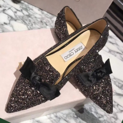 Jimmy-Choo 2018 Ladies Juwer Glitter Leather Ribon Flat Shoes - 지미츄 여성 쥬얼 글리테 레더 리본 플랫 슈즈 Jim0019x.Size(225 - 255).블랙