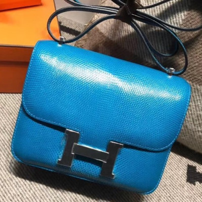 Hermes Constance Lizard Leather Shoulder Bag,19cm - 에르메스 콘스탄스 리저드 레더 여성용 숄더백 HERB0586, 19cm,블루