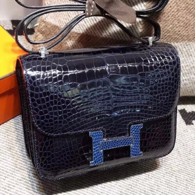 Hermes Constance Crocodile Leather Shoulder Bag,19cm - 에르메스 콘스탄스 크로커다일 레더 여성용 숄더백 HERB0589, 19cm,네이비