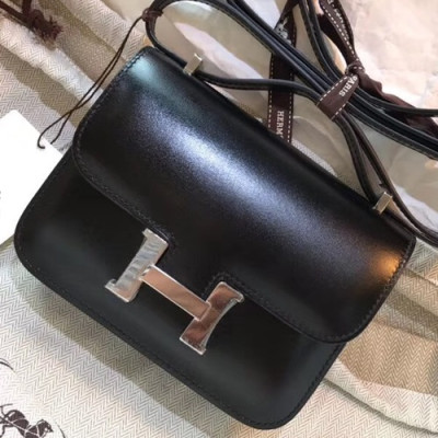 Hermes Constance Box Leather Shoulder Bag,14cm - 에르메스 콘스탄스 복스 레더 여성용 숄더백 HERB0606, 14cm,블랙(은장)