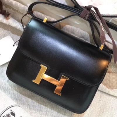 Hermes Constance Box Leather Shoulder Bag,14cm - 에르메스 콘스탄스 복스 레더 여성용 숄더백 HERB0607, 14cm,블랙(금장)
