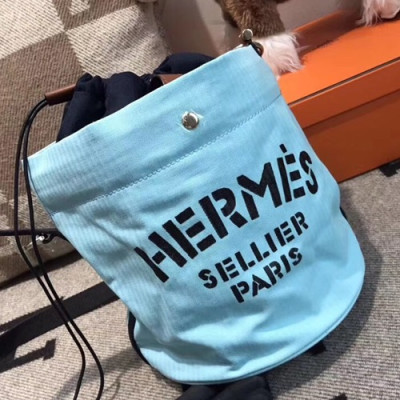 Hermes Canvas Sac De Pansage Tote Shoulder Bucket Bag  - 에르메스 캔버스 삭 드 팬세지 여성용 토트 숄더 버킷백 HERB0618,스카이블루