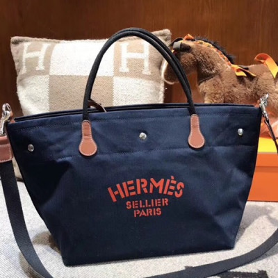 Hermes Canvas Tote Shoulder Shopper Bag  - 에르메스 캔버스 여성용 토트 숄더 쇼퍼백 HERB0619,네이비