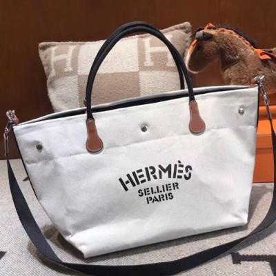 Hermes Canvas Tote Shoulder Shopper Bag  - 에르메스 캔버스 여성용 토트 숄더 쇼퍼백 HERB0621,화이트