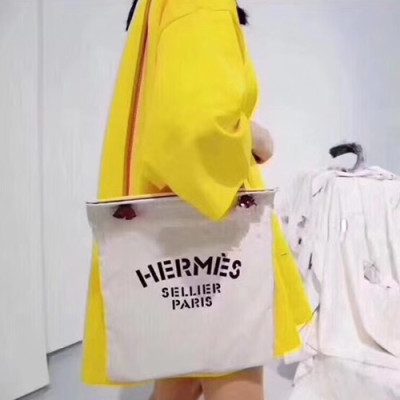 Hermes Canvas Shoulder Shopper Bag  - 에르메스 캔버스 여성용 숄더 쇼퍼백 HERB0623,화이트(블랙)