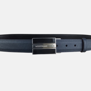 [매장판]Montblanc 2019 Mens Business Box Steel Buckle Leather Belt - 몽블랑 신상 남성 비지니스 박스 스틸 버클 레더 벨트 Mont0041x.Size(3.2cm).네이비은장