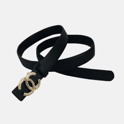 Chanel 2019 Ladies Classic CC Embellished Satin Buckle Leather Belt - 샤넬 여성 클랙식 CC 엠벨리쉬 새틴 버클 레더 벨트 Cnl0265x.Size(2.5cm).블랙