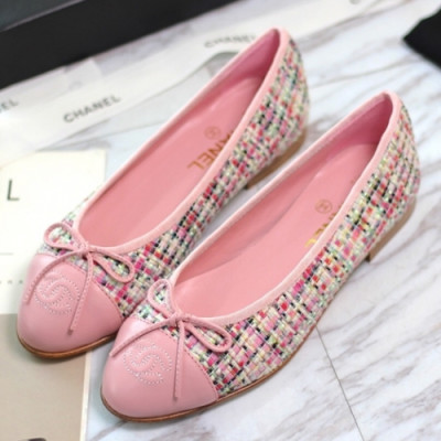 Chanel 2018 Ladies Classic CC Logo Ribbon Tweed Ballet Flat Shoes - 샤넬 여성 클랙식 CC 로고 리본 트위드 발렛 플랫 슈즈 Cnl0300x.Size(225 - 255).핑크