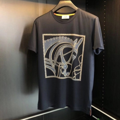 Hermes 2019 Mens Crew - neck Cotton Short Sleeved Tshirt - 에르메스 남성 크루넥 실켓면 반팔티 Her0152x.Size(m - 2xl).블랙