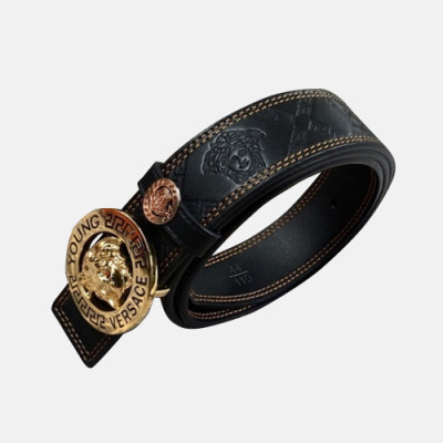 Versace 2019 Mens Palazzo Medusa Steel Buckle Leather Bellt - 베르사체 남성 메두사 스틸 버클 레더 벨트 Ver0152x.Size(3.8cm).블랙금장