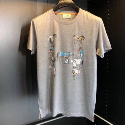 Hermes 2019 Mens Crew - neck Cotton Short Sleeved Tshirt - 에르메스 남성 크루넥 실켓면 반팔티 Her0202x.Size(m - 2xl).그레이