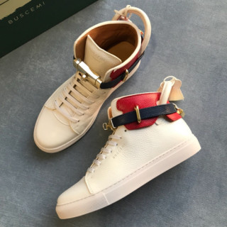 Buscemi 2019 Couple Casual Hig-top Leather Sneakers - 부세미 커플 캐쥬얼 하이탑 레더 스니커즈 Bus004x.Size(225 - 275).화이트