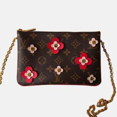 Louis Vuitton 2019 Pochette Flower Double Zip Chain Shoulder Cross Bag,20cm - 루이비통 2019 포쉐트 더블 집 체인 숄더 크로스백 M63905,LOUB1061,20cm,브라운+레드