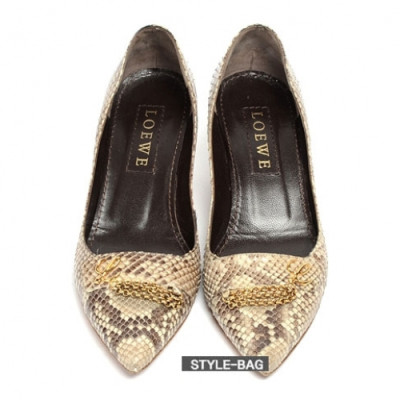 Loewe 2019 Womens Steel Logo Snake Leather Pumps - 로에베 여성 스틸  로고 스네이크 레더 펌프스 Loe0038x.Size(225 - 245).베이지