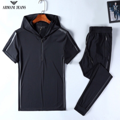 Armani 2019 Mens Cajual Cotton Short Sleeved Training Clothes - 알마니 신상 남성 캐쥬얼 코튼 반팔 트레이닝복 Arm0179x.Size(m - 4xl).블랙