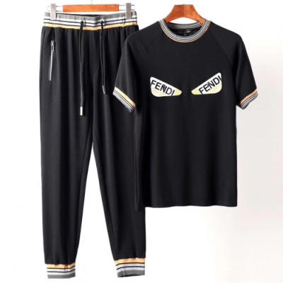 Fendi 2019 Mens Casual Initial Logo Short Sleeved Trianing Clothes - 펜디 남성 신상 캐쥬얼 이니셜 로고 반팔 트레이닝복 Fen0185x.Size(m - 3xl).블랙
