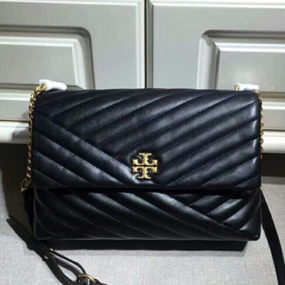 Tory Burch Leather Black Kira Chevron Flap Shoulder Bag,27.5cm - 토리버치 레더  블랙 키라 쉐브론 플랩 숄더백 TBB0214,27.5cm