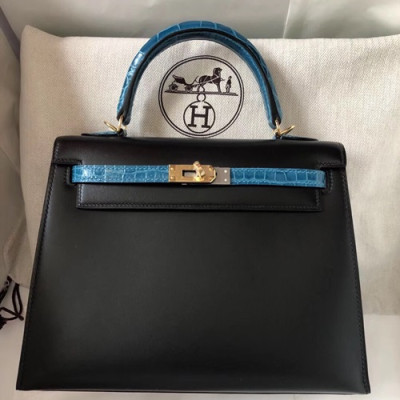 Hermes Kelly Box Leather Tote Shoulder Bag ,25cm - 에르메스 켈리복스 레더 여성용 토트 숄더백 HERB0676,25cm,블랙