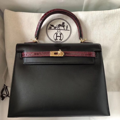 Hermes Kelly Box Leather Tote Shoulder Bag ,28cm - 에르메스 켈리복스 레더 여성용 토트 숄더백 HERB0676,28cm,블랙