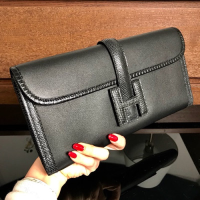 Hermes Jige Swift & Lizard Leather Clutch Bag ,29cm - 에르메스 지제 스위프트 & 리저드 레더 여성용 클러치백 HERB0688,29cm,블랙