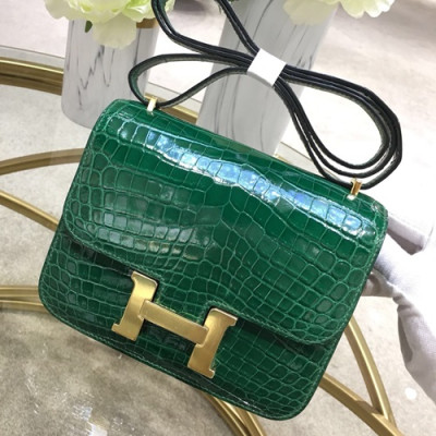 Hermes Constance Crocodile Leather Shoulder Bag,18cm - 에르메스 콘스탄스 크로커다일 레더 여성용 숄더백 HERB0695, 18cm,그린