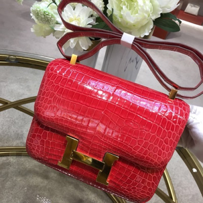 Hermes Constance Crocodile Leather Shoulder Bag,23cm - 에르메스 콘스탄스 크로커다일 레더 여성용 숄더백 HERB0700, 23cm,레드