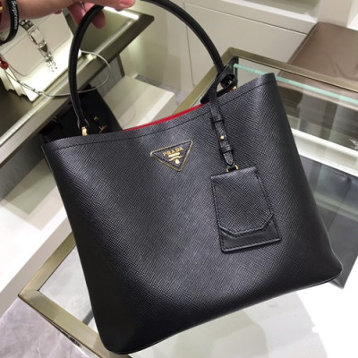 Prada 2019 Double Saffiano Tote Shoulder Bag,27cm - 프라다 2019 여성용 두블레 사피아노 토트 숄더백 ,1BA211-2,27cm,블랙