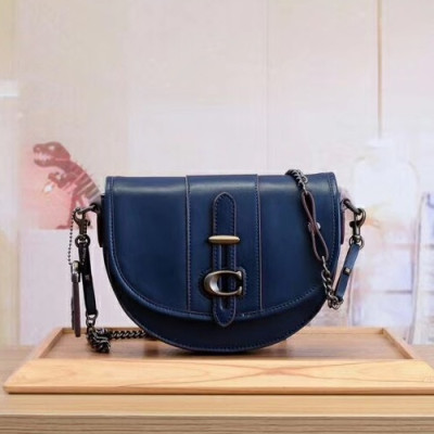 Coach Leather Saddle Shoulder Bag,20cm - 코치 레더 새들 숄더백 47924,COAB0224,20cm,네이비