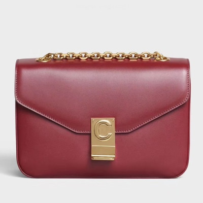 Celine C Leather Chain Shoulder Bag,22CM - 셀린느 C 레더 체인 숄더백 ,187253-3,22CM,와인