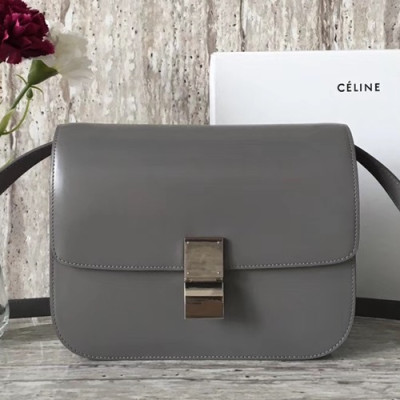 Celine Leather Classic Box Shoulder Bag,24CM - 셀린느 레더 클래식 박스 숄더백 ,11045-9,24CM,다크그레이