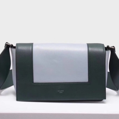 Celine Leather Frame Shoulder Bag,25CM - 셀린느 레더 프레임 여성용 숄더백 ,43343-11,25CM,다크그린+스카이블루