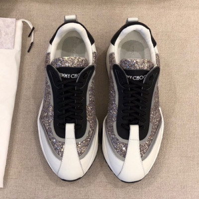 Jimmy Choo 2019 Ladies Glitter Silk Leather Sneakers - 지미츄 여성 글리터 실크 레더 슈즈 Jim0038x.Size(225 - 255).블랙